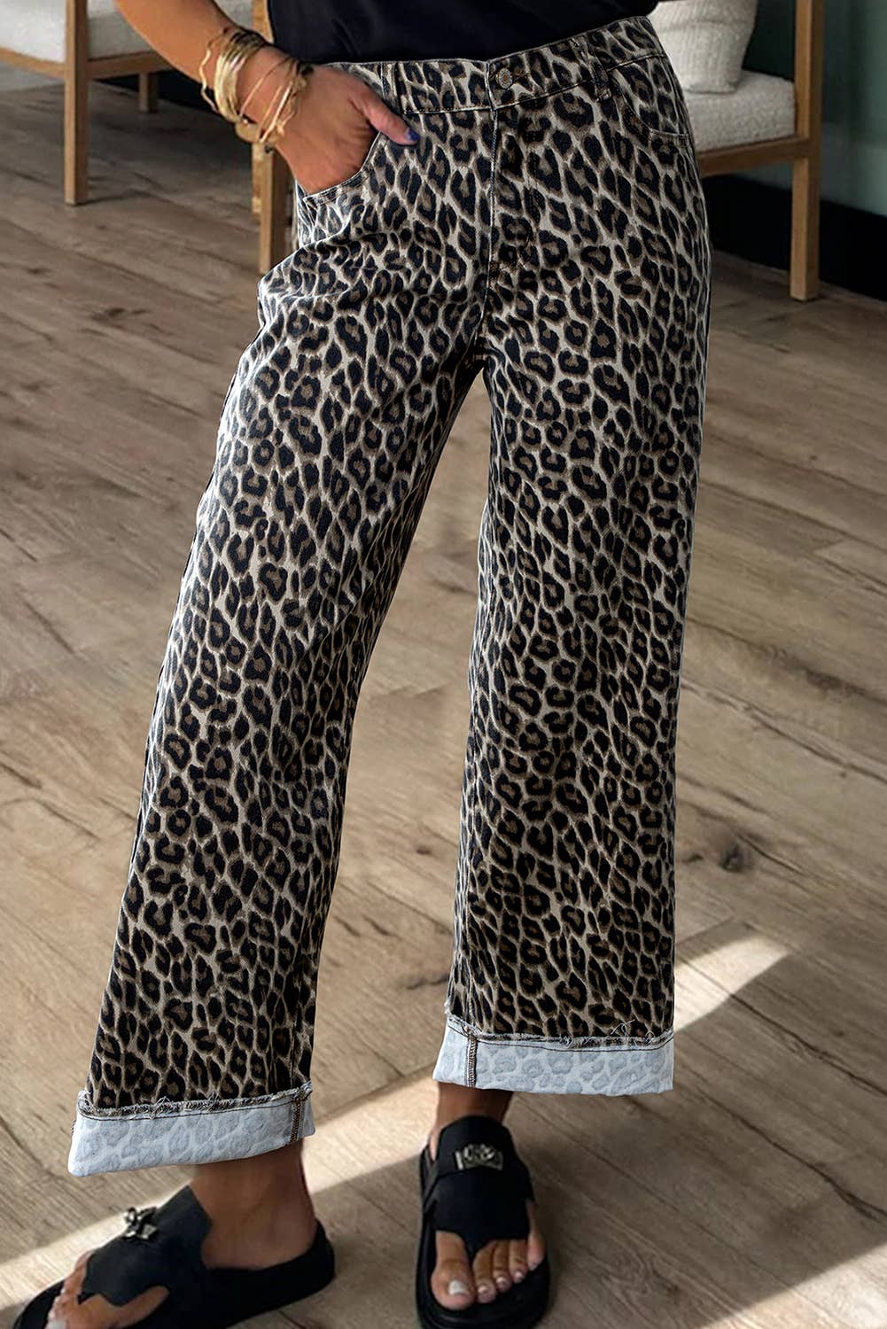 Western Leopard Straight Loose Jeans